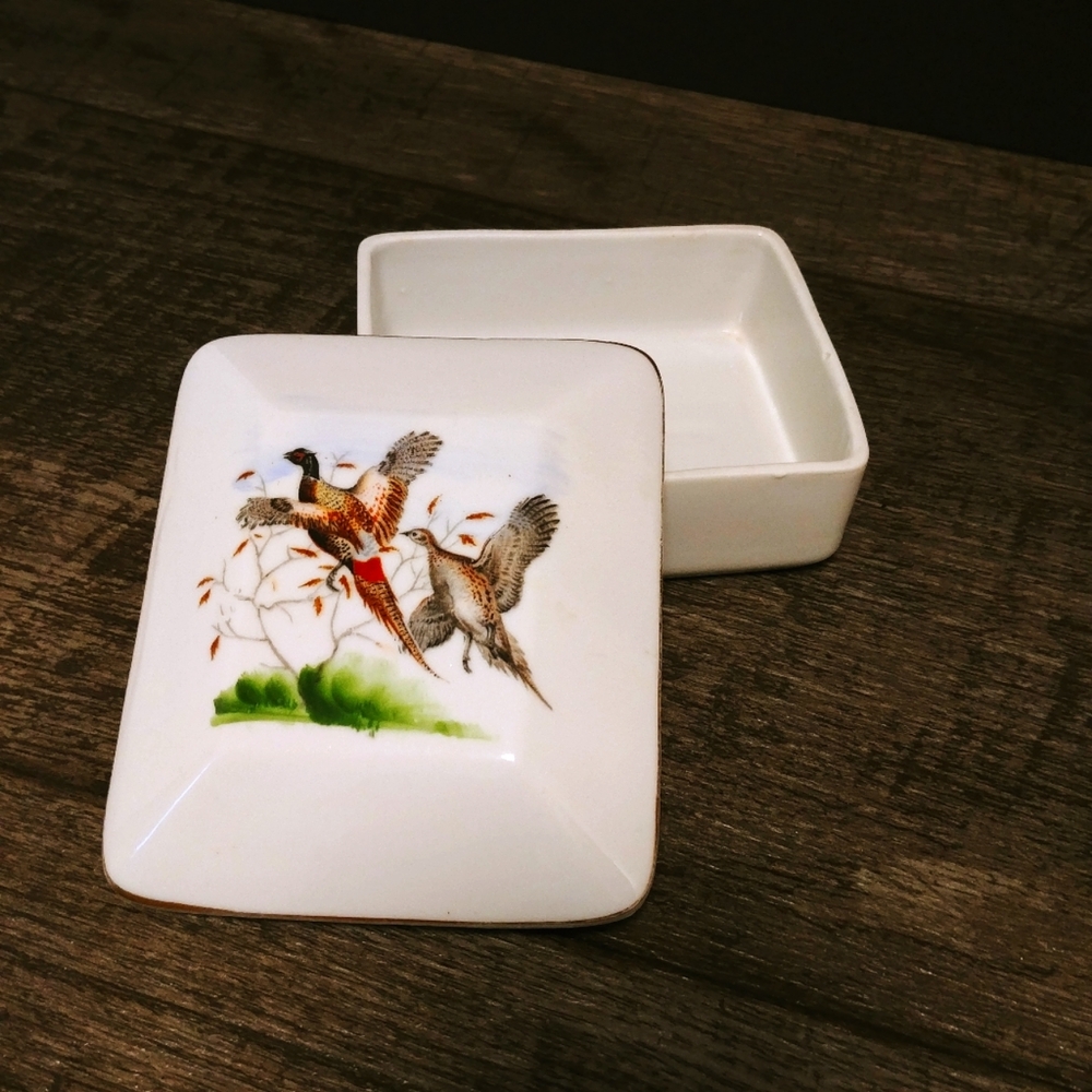 Lifton's Japan Vintage China Trinket Dish with Pheasants on Lid